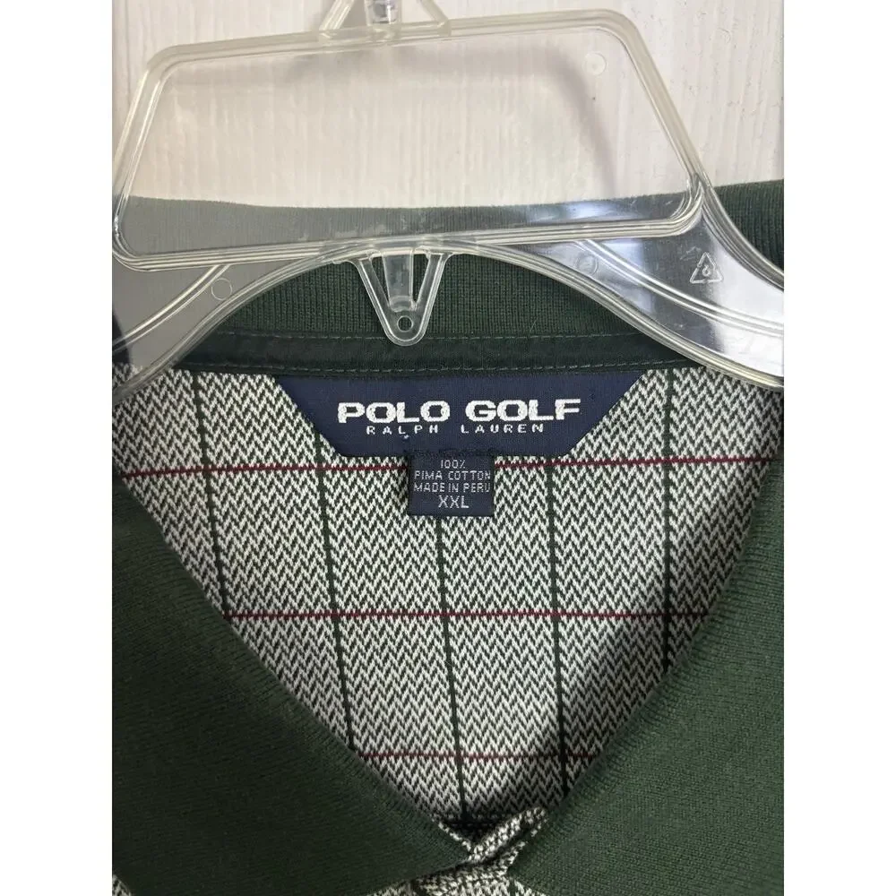 Y2K Polo Golf Ralph Lauren Green Plaid Long Sleeve Polo XXL Cotton Preppy Vtg